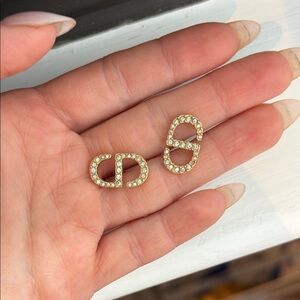 Petit CD Stud Earrings
Gold-Finish Metal and White Crystals